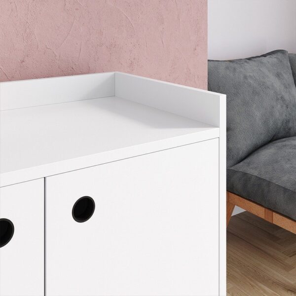 Aparador Buffet Wood Prime 3 Portas Cantinho Café Prateleira Organizadora Pés Palito Decoração Retrô – Branco – Rpm - Imagem 4