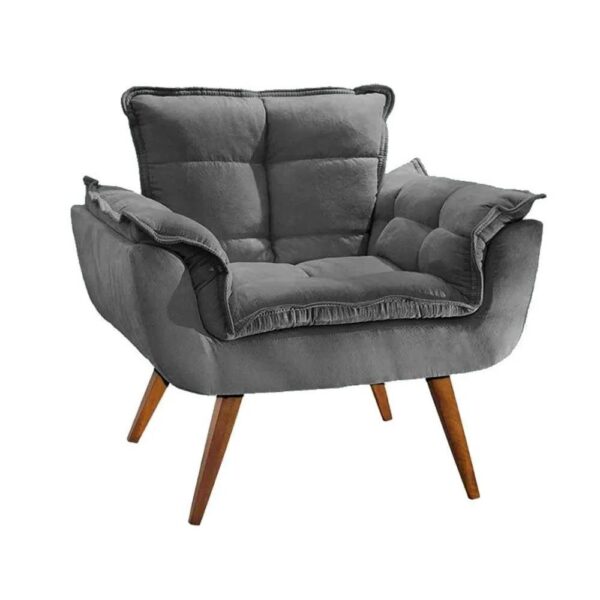 Kit 02 Poltrona Opala decorativa pés palito cinza chumbo - Imagem 2
