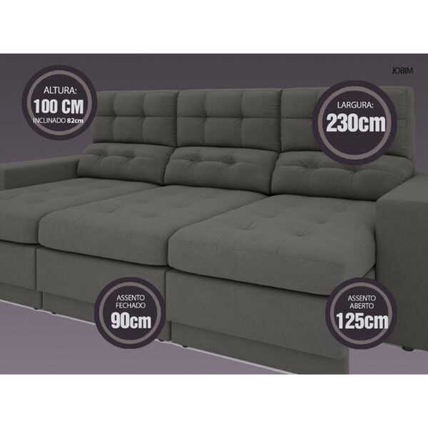 Sofá 4 Lugares Net Jobim Assento Retrátil e Reclinável Cinza 2,30m (l) - Imagem 2