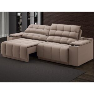 Sofá com Porta Copos Carregador USB Retrátil Reclinável Samurai 2 mt Velosuede Marrom netsofas