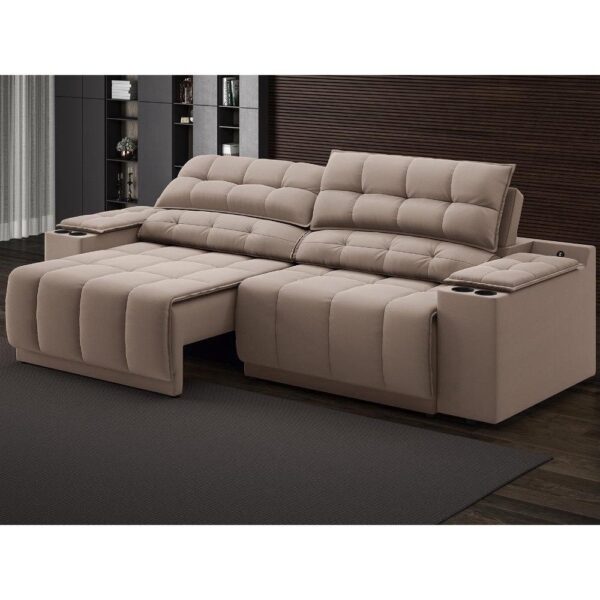 Sofá com Porta Copos Carregador USB Retrátil Reclinável Samurai 2 mt Velosuede Marrom netsofas
