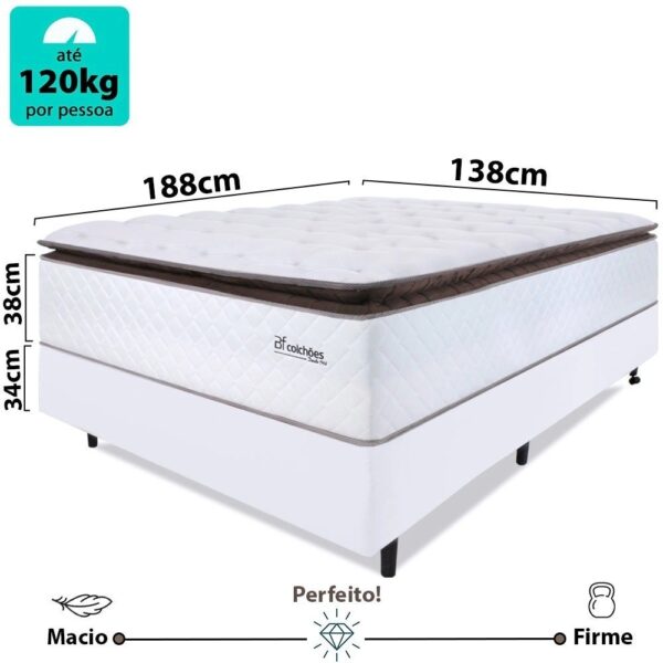 Cama Box com Colchão Casal Molas Ensacadas Alto 138x188cm Premium Sleep Branco bf Colchões - Imagem 2