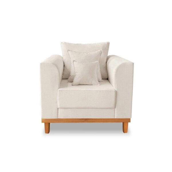 Kit Sofá 3 Lugares e 2 Poltronas Beny Viena Com Almofadas Decorativa Linho Bege – Madeira Prima Deccor - Imagem 5