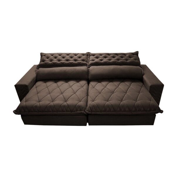 Sofá Retrátil e Reclinável 2,75m Molas Ensacadas Cama inBox Spazus com Bordado 3D Velusoft Café - Imagem 2