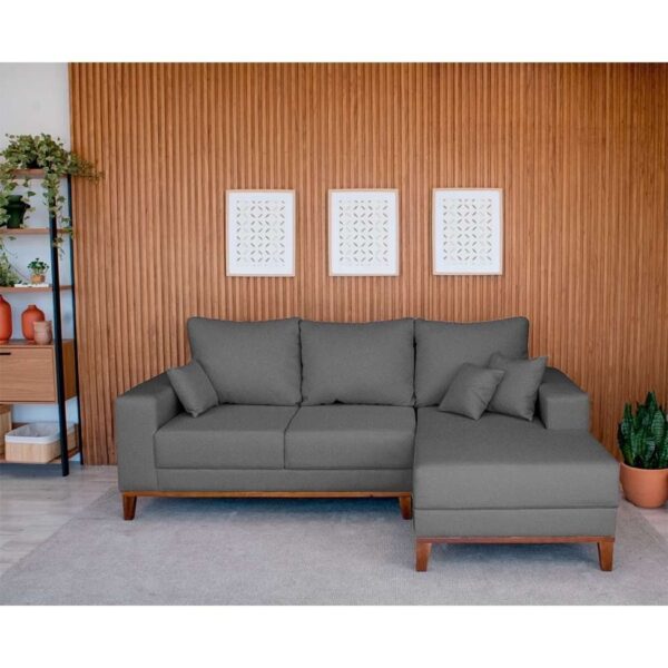Sofá 3 Lugares Belgrado com Chaise Direito Linho Cinza 230 cm - Imagem 2
