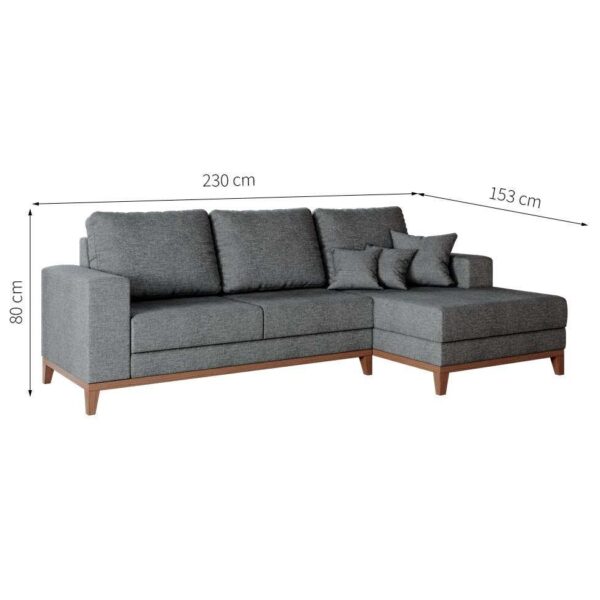 Sofá 3 Lugares Belgrado com Chaise Direito Linho Cinza 230 cm - Imagem 3