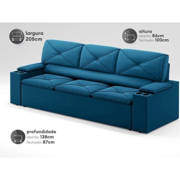 Sofá com Porta Copos Retrátil e Reclinável Pop 2,05m Velosuede Royal – netsofas - Imagem 2