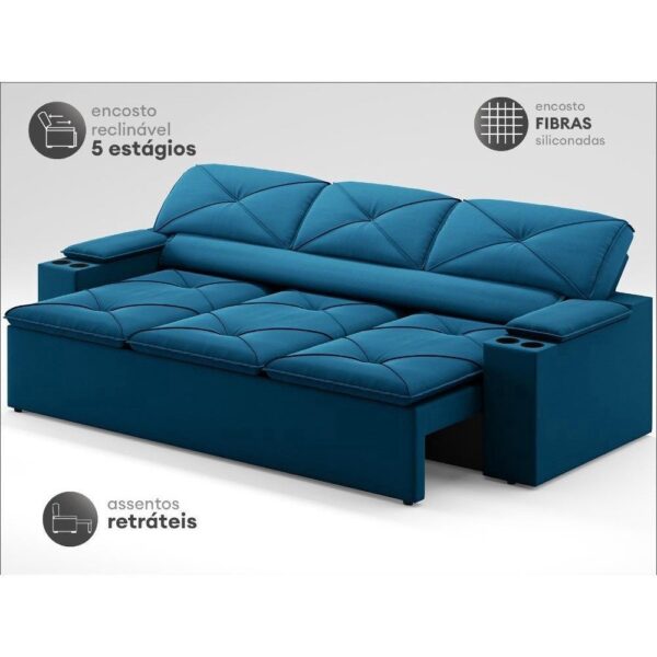 Sofá com Porta Copos Retrátil e Reclinável Pop 2,05m Velosuede Royal – netsofas - Imagem 3
