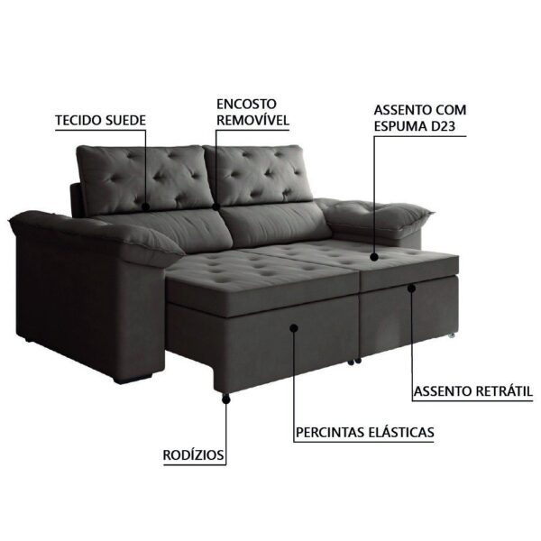 Sofá Retrátil 2 Lugares 1,50m Inglaterra Suede Marrom Selmer - Imagem 4